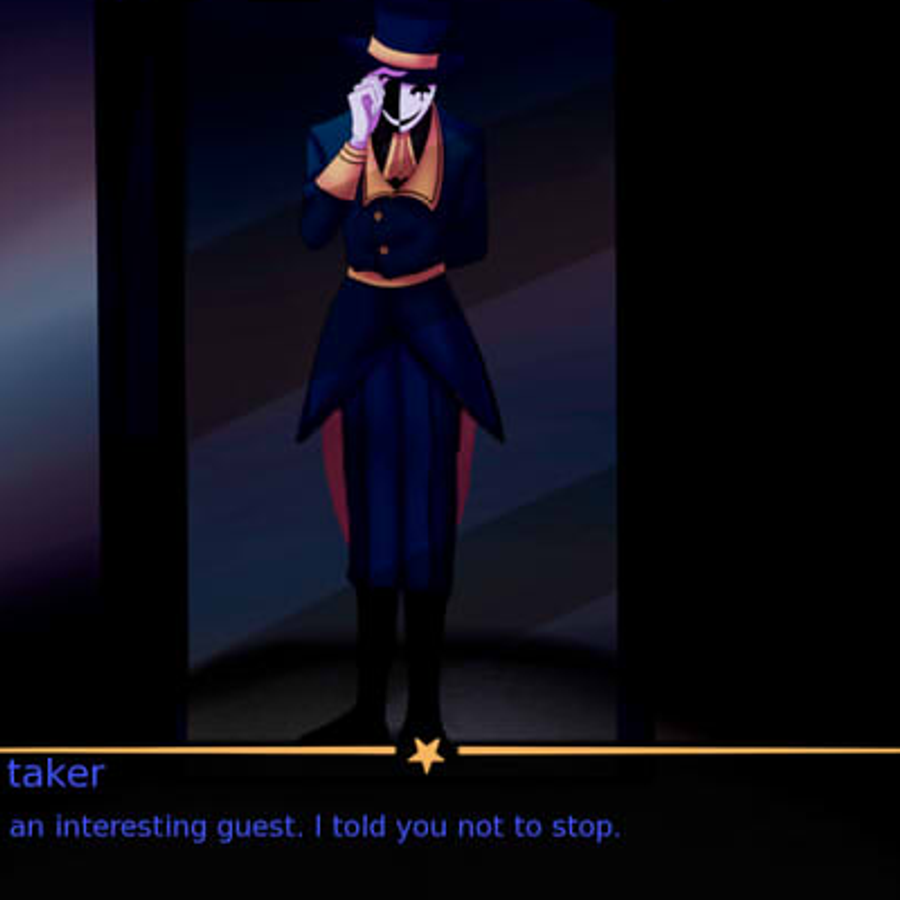 Official The Freak Circus Ticket Taker character image from the itch.io game source.